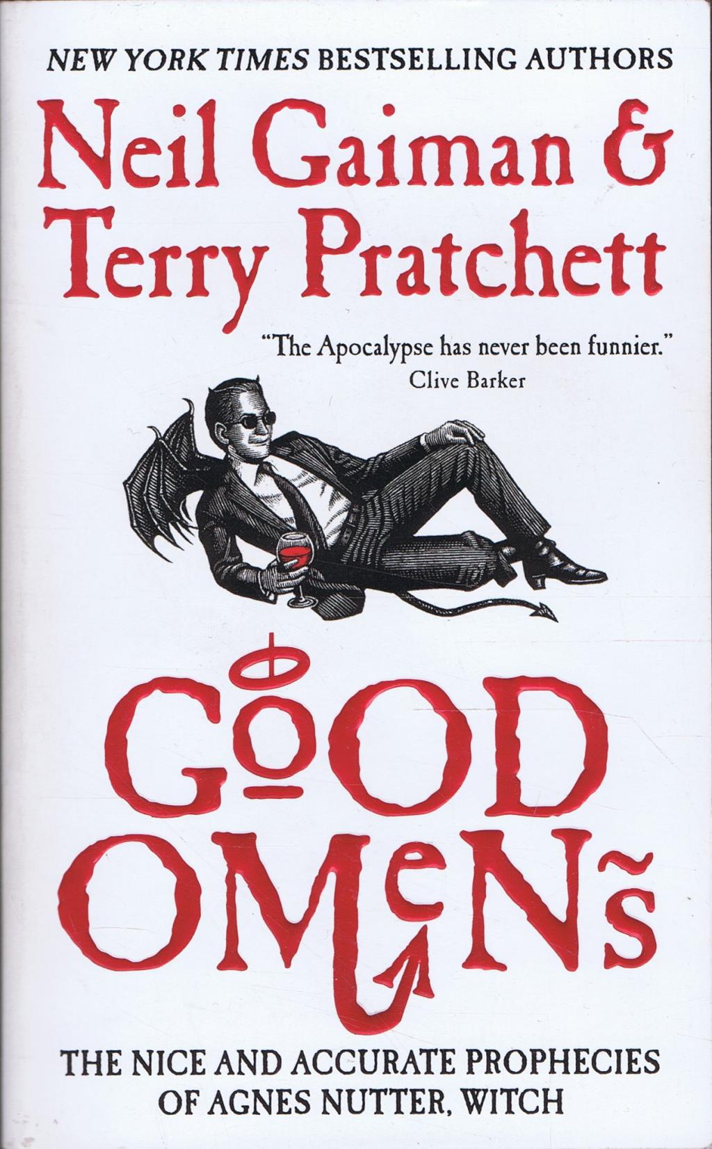 The black, white and red cover of Good Omens